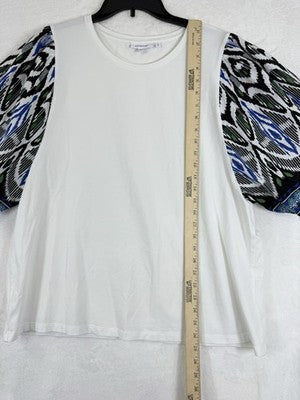 Chicos Tops Size 3 XL Women 40th Anniversary Top Shirt Knit Tee White Blue