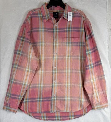 Gap The Big Shirt Mens Large Plaid Long Sleeve Button Up Sunwashed Twill New NWT
