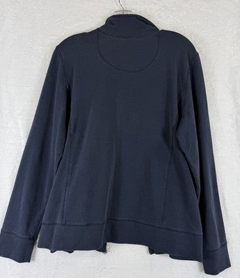 LL Bean Cozy Sweatshirt XL Navy Blue Full Zip Jacket Mock Neck Womens