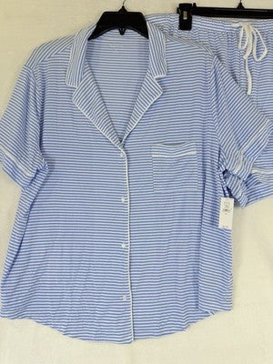 Gap Body Modal Pajamas XL Set Top Shorts Womens Blue Stripe Short Sleeve New NWT