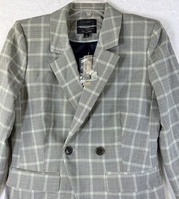 J Crew Devon Blazer Women 6 Green Plaid Double Breasted Wool Stretch Italian New