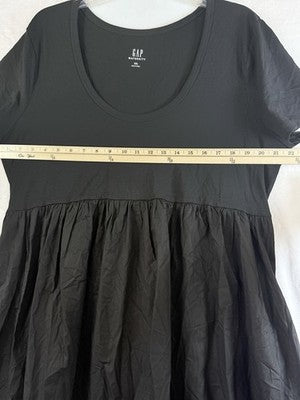 Gap Maternity Mixed Media Maxi Dress XXL Black Empire Waist Short Sleeve Women