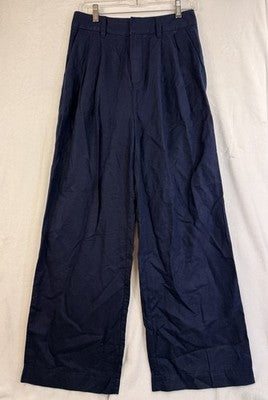 Gap Linen Blend Pants 4 Navy Blue Pleated High Waist Trousers Womens