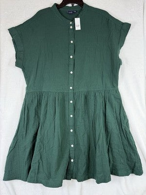 Gap Cotton Gauze Mini Shirtdress XL Tall Women Green Short Sleeve New NWT