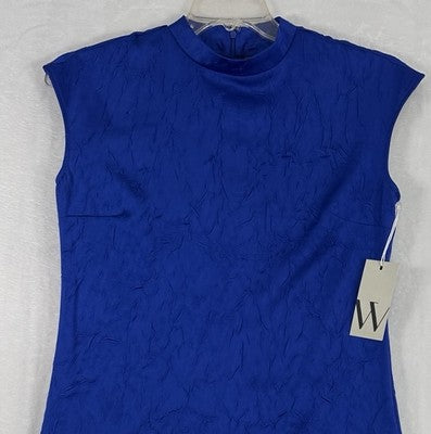 Worthington Midi Bodycon Dress Small Blue High Neck Sleeveless Womens NWT