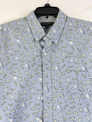 J Crew Shirt Large Mens Button Down Short Sleeve Blue Margarita Print Mercantile