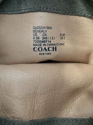 Coach Boots Womens Size 9.5 Beverly Mid Calf Green Suede Leather Block Heel