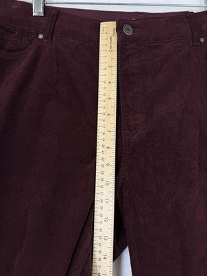 Croft And Barrow Corduroy Pants 18 Straight Leg Mid Rise Burgundy New NWT