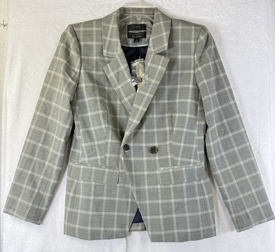 J Crew Devon Blazer Women 6 Green Plaid Double Breasted Wool Stretch Italian New