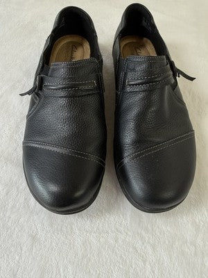 Clarks Womens Shoes 9 Wide Black Leather Cheyn Madi Flats Slip On Loafers 9W