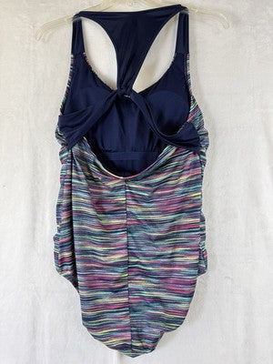 Lands End Swimsuit 16 One Piece Racerback Blue Womens Swim
