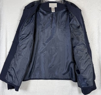 Susan Graver Jacket Large Blue Embroidered Long Sleeve Womens Blazer