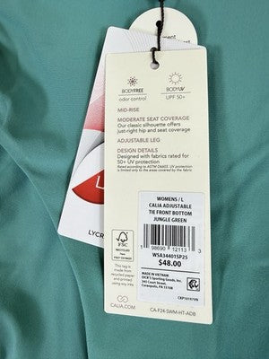 Calia Swim Bikini Bottoms Large Adjustable Jungle Green Mid Rise Women New NWT