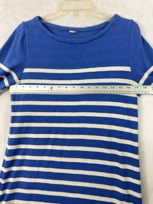 J Crew Dress Small Short Sleeve Blue Striped Cotton Shift 3/4 Sleeve Dress