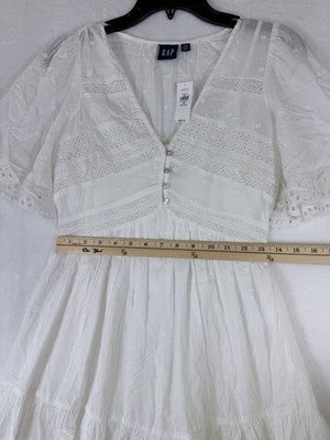 Gap Mini Dress XS Petite Women Flutter Sleeve Eyelet White Cotton Short New NWT