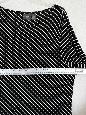 Chicos Travelers 2 Tunic Black White Stripe Large Womens Top Asymmetrical Hem