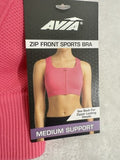 Avia Zip Front Sports Bra Small Pink Medium Support Womens NWT