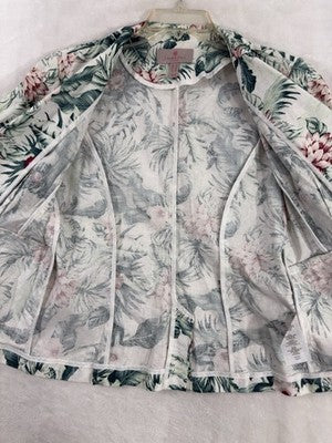 Laurie Felt Size 6 Jacket Floral Print Blazer Linen Blend 3/4 Sleeve Womens
