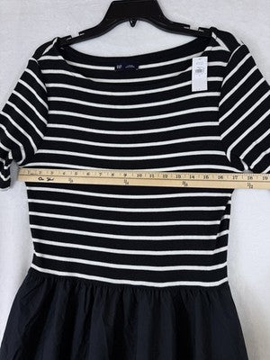 Gap Maxi Dress Large Black Striped Rib Knit Mixed Media Fit & Flare New NWT