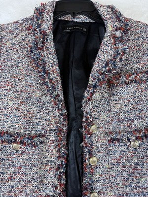 Zara Jacket Women Small Blazer Tweed Boucle Gold Button