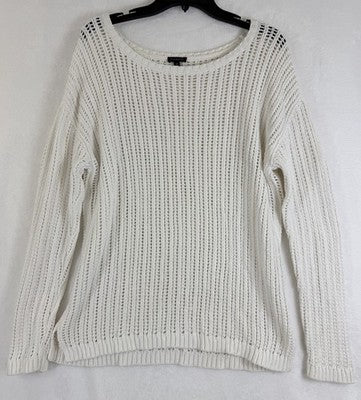 Talbots Sweater Medium White Open Knit 100% Cotton Long Sleeve Tops