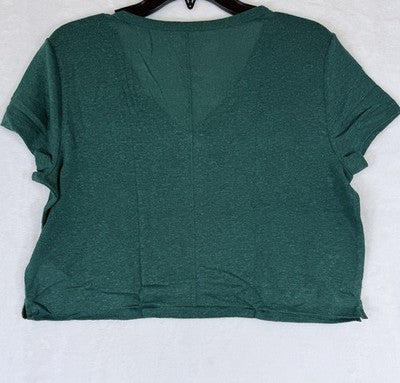 Gap Top Small Women Linen Blend V Neck Crop T Shirt Tee Green New NWT
