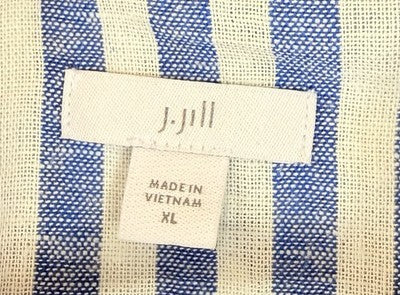 J Jill Linen Blend Striped Blazer Womens XL Royal Blue Cream 2 Button Unlined