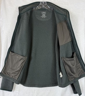 LL Bean Sweater Fleece Full Zip Jacket Mens Large Green Mock Neck Long Sleeve