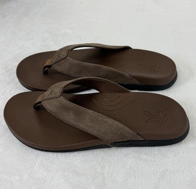 Kuru Mens Flip Flops 8 Kala 2 Brown Leather Sandals Plantar Fasciitis New