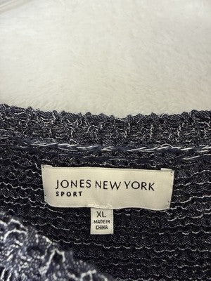 Jones New York Sweater XL Nautical Blue White Striped Cotton Blend Boat Neck