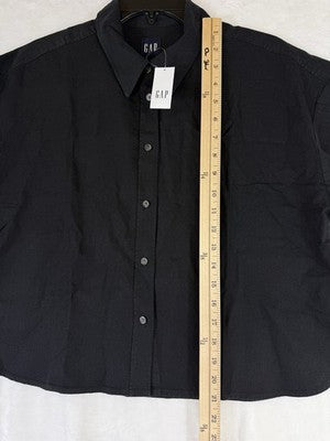 Gap Linen Blend Crop Shirt Small Womens Black Button Up Short Sleeve Women