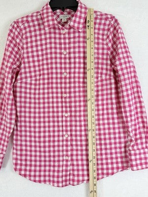 J Crew Flannel Shirt Women Pink XS Gingham Button Up Tops Long Sleeve