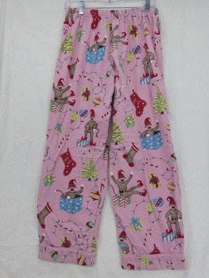 Nick And Nora Pajamas Set Medium Pink Flannel Sock Monkey Christmas Shirt Pants