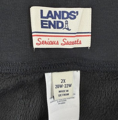 Lands End Serious Sweats Pants 2X Black High Rise Pull On Sweatpants Womens