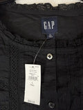 Gap Crop Top Large Tall Womens Black Ruffle Pintuck Cotton Short Sleeve New NWT
