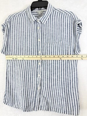 Orvis Womens Tops XS 100% Line Button Down Blue White Striped Sleeveless