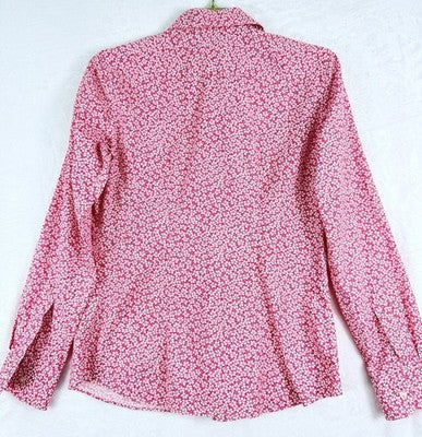Lands End Shirt 4 Women No Iron Pintuck Oxford Button Up Long Sleeve Pink Floral