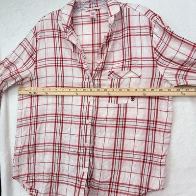 Victoria’s Secret Pajama Top Medium Button Up Long Sleeve Shirt Women Pink Plaid
