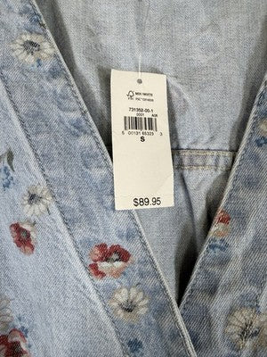 Gap Denim Maxi Dress Small Women Light Blue Floral Print V Neck New NWT