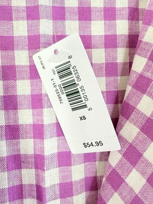 Gap Linen Blend PJ Shirt XS Women Pink Gingham Short Sleeve Top New NWT
