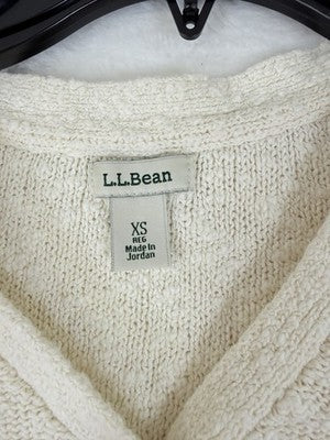 LL Bean Sweater Womens XS Cotton Slub Henley Ivory White Short Sleeve Womens