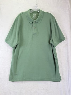 LL Bean Premium Double L Polo Shirt Large Men Green Short Sleeve Traditional Fit