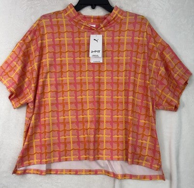 Puma Dani Dazey Top XXL 1X Cloudspun Mock Neck Pink Plaid Womens NWT