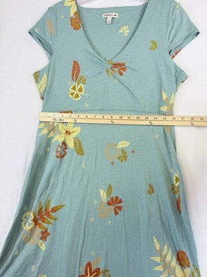 Toad And Co Rosemarie Dress Large Blue V Neck Floral Womens Fit Flare Knit