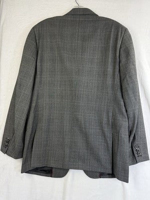 Massimo Dutti Jacket 40 Mens Gray 100% Wool Plaid Blazer Single Breasted Suit