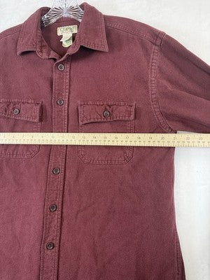 LL Bean Chamois Cloth Shirt Mens Medium Burgundy Red Button Up Long Sleeve