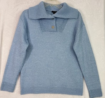 Talbots Sweater Small Light Blue Breton Button Collar Womens