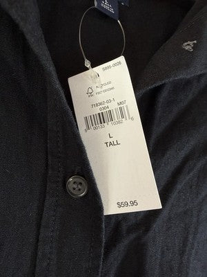 Gap Linen Blend Crop Shirt Large Tall Womens Black Button Up Short Sleeve Women