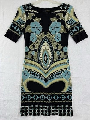 Eva Varro Dress Small Brown Blue Short Sleeve EvaVarro Bodycon Sheath Womens