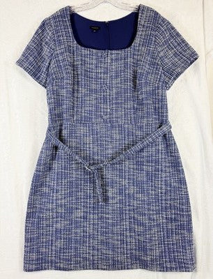 Talbots Dress 18 Blue Tweed Belt Short Sleeve Womens